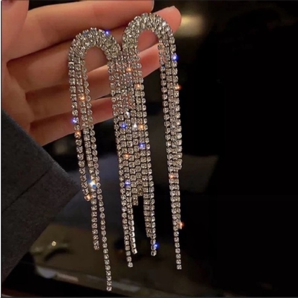 Rhinestone Crystal Earrings Silver Plated Dangle Tassel Waterfall Asos U… - Picture 11 of 11